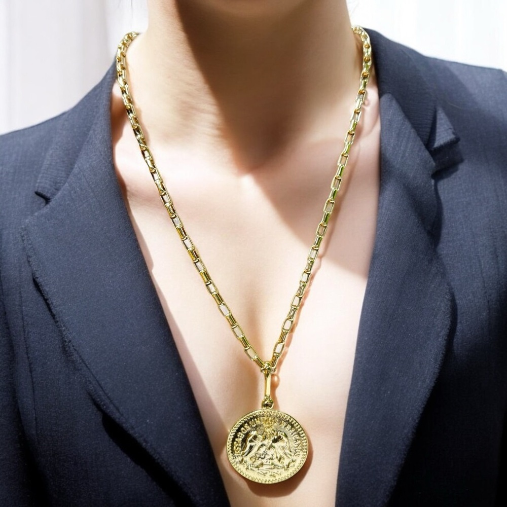 Mexican Centenario Coin Goldfilled Medallion Necklace - Picture 2 of 5